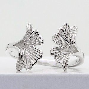 Real Sterling Silver Modernist Ginkgo Leaf Adjustable Stacking Ring Stamped 925